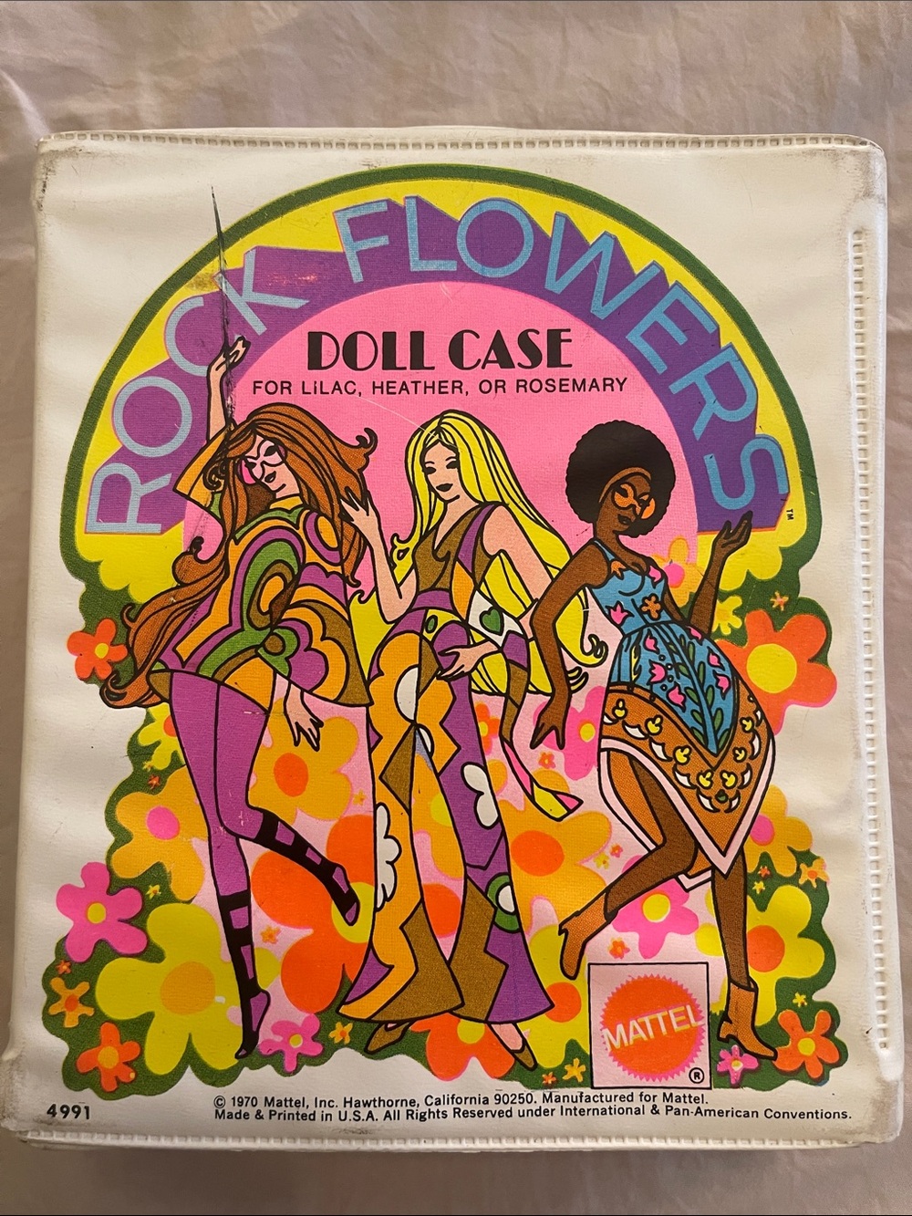 Mattel Rock Flowers Doll Case - White, Pink, Yellow, Green, Purple 1970 vintage
